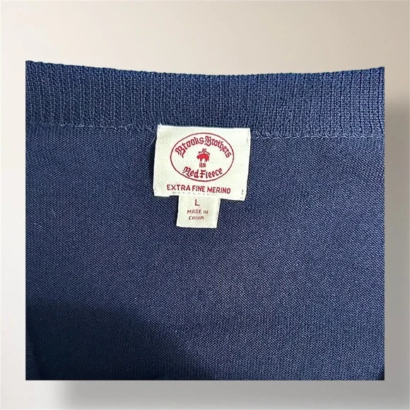 Brooks Brothers Red Fleece Mens L Navy Extra Fine Merino Wool Cardigan Grandpa - Picture 5 of 7